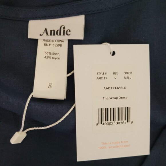 Andie Swim The Wrap Dress Size S Midnight Blue Linen Blend Sleeveless NWT - Picture 3 of 8